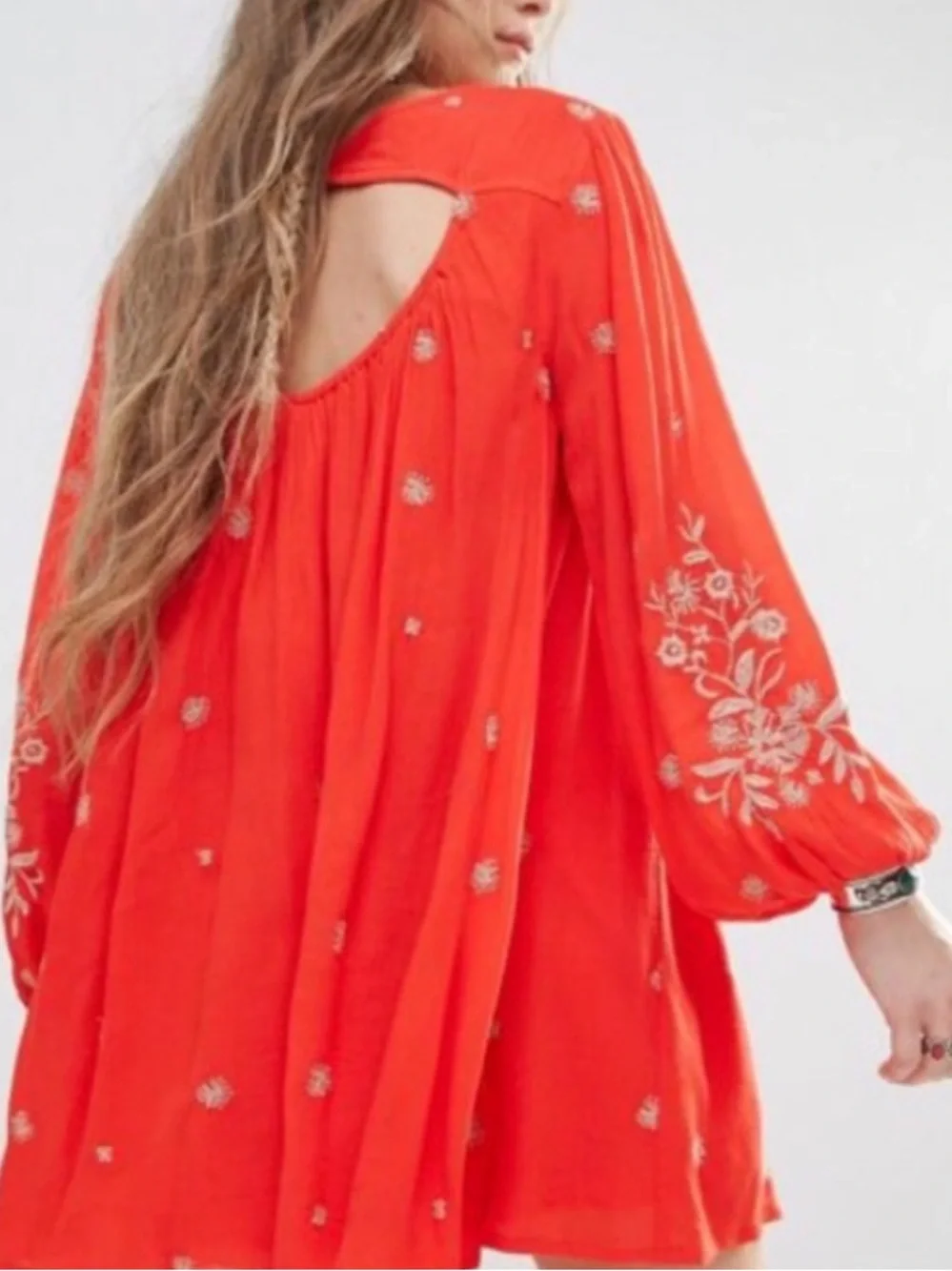 NWOT Free People Red Embroidered V-Neck Mini Dress